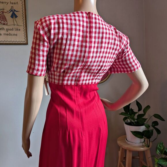 NWT Vintage 90s Betsy Lauren Gingham Dress Midi Button Slit Cottagecore Floral 7 - Picture 11 of 14